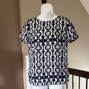 Abs Platinum Navy and Cream Geometric Short Sleeve Top